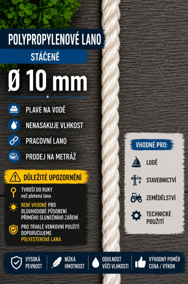 Polypropylenové lano stáčené 10 mm
