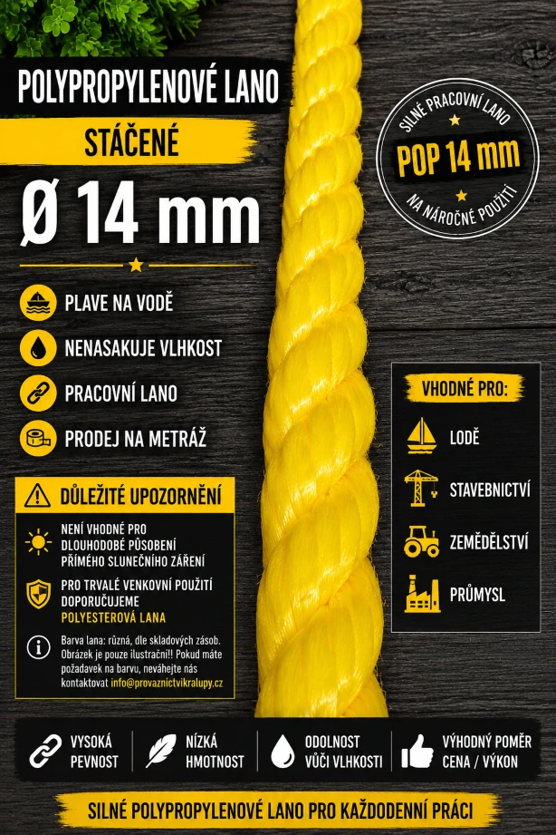 Polypropylenové lano stáčené 14 mm