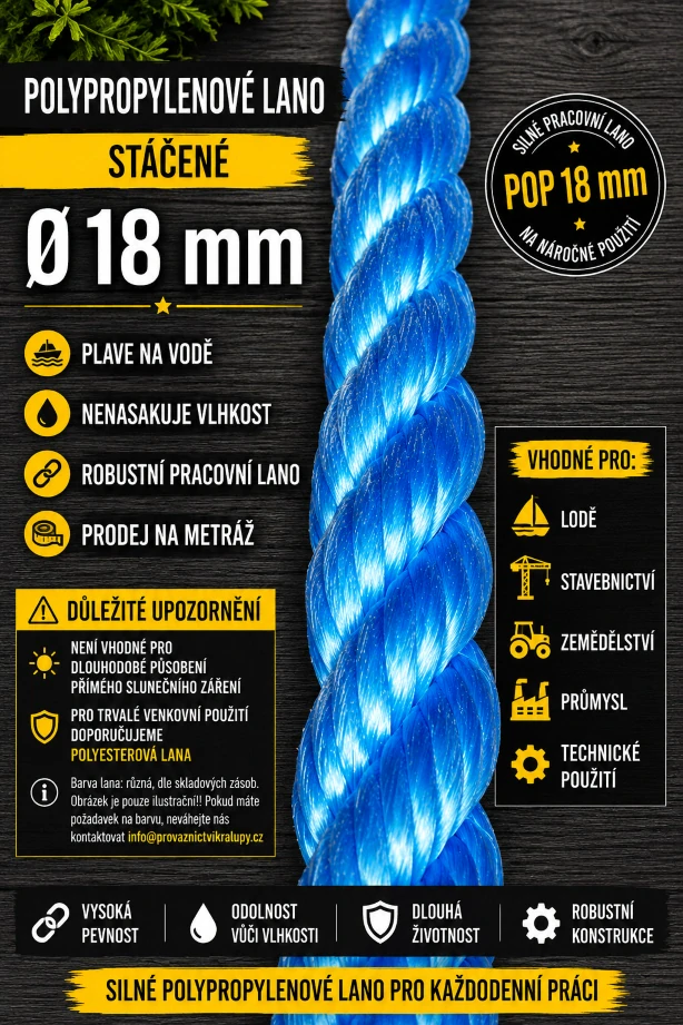 Polypropylenové lano stáčené 18 mm