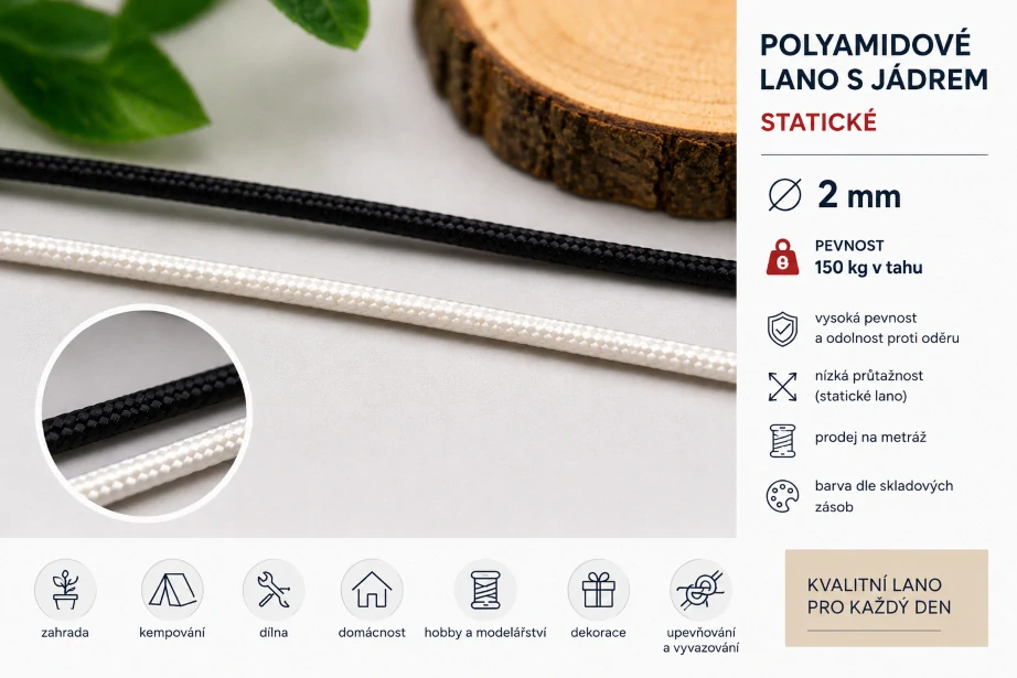 Polyamidové lano s jádrem 2 mm – statické