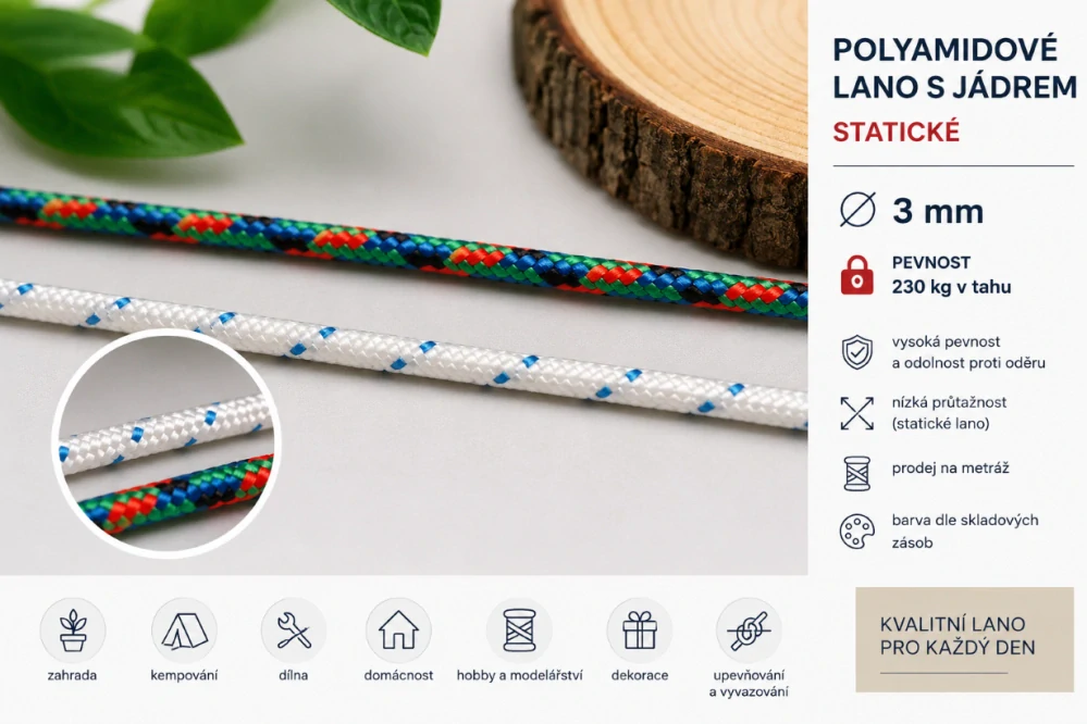 Polyamidové lano s jádrem 3 mm – statické