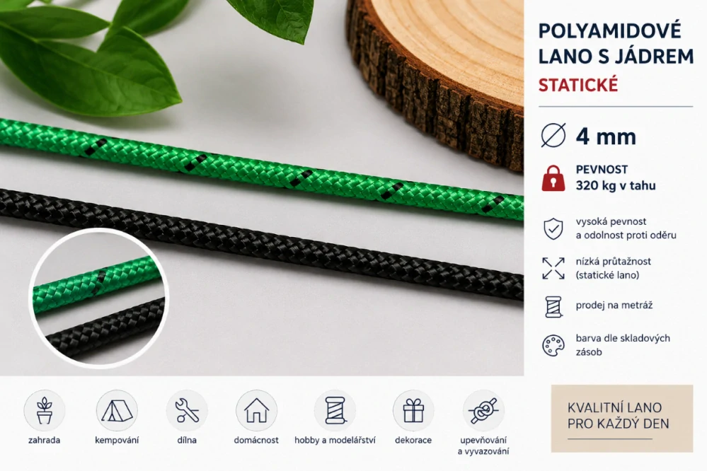 Polyamidové lano s jádrem 4 mm – statické