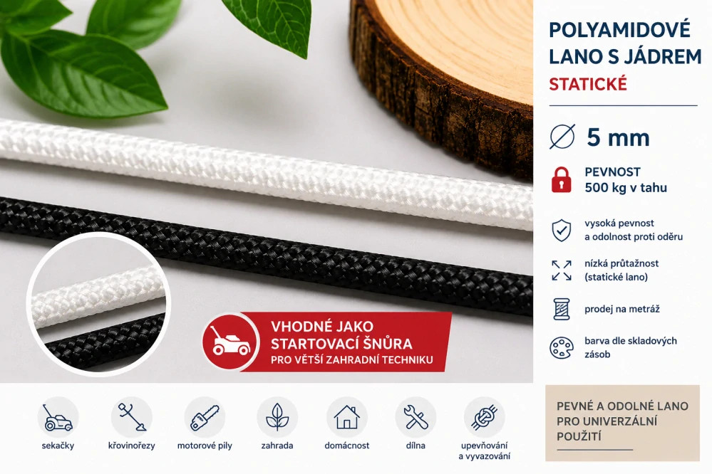 Polyamidové lano s jádrem 5 mm – statické
