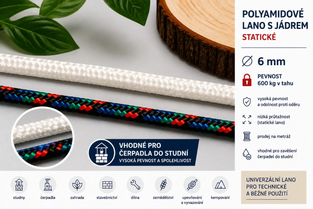 Polyamidové lano s jádrem 6 mm – statické