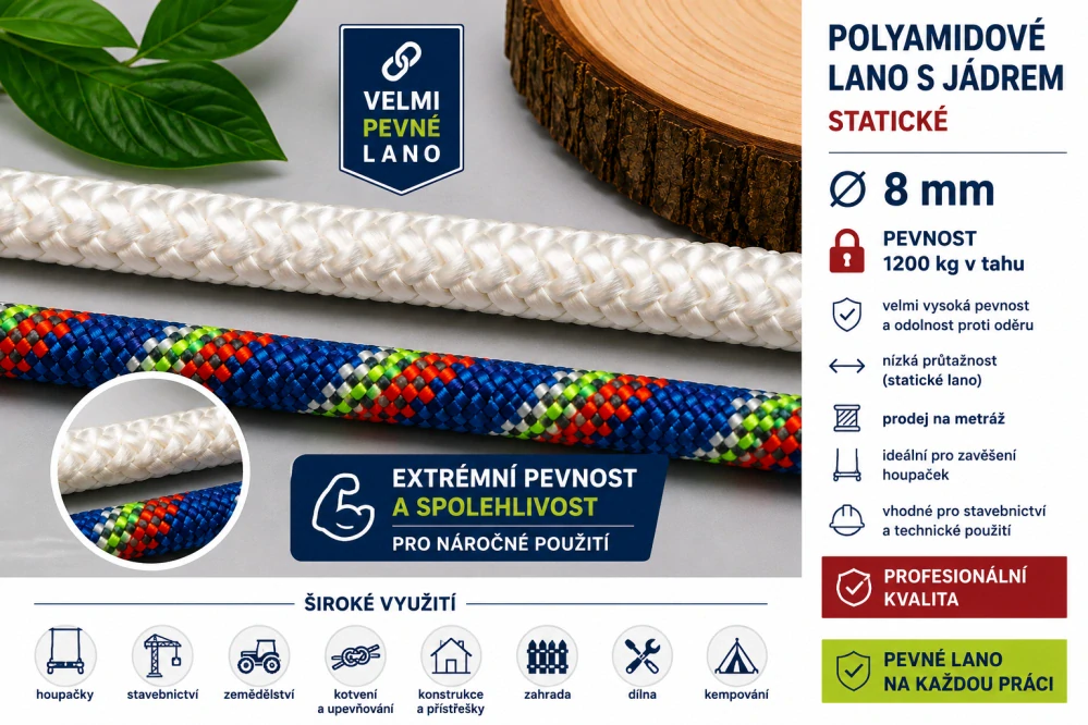 Polyamidové lano s jádrem 8 mm – statické