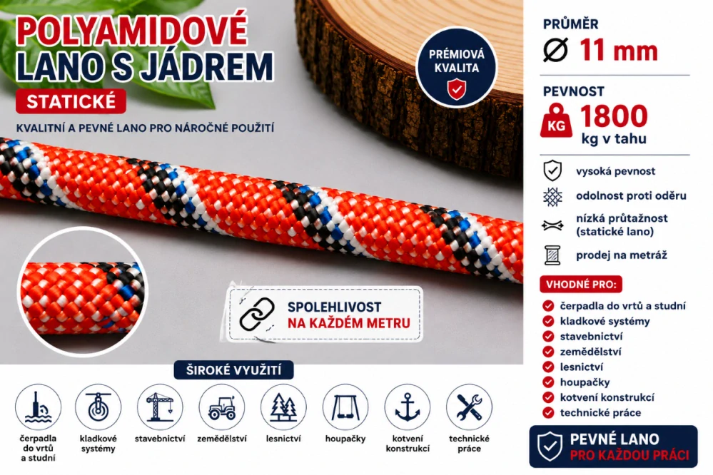 Polyamidové lano s jádrem 11 mm – statické