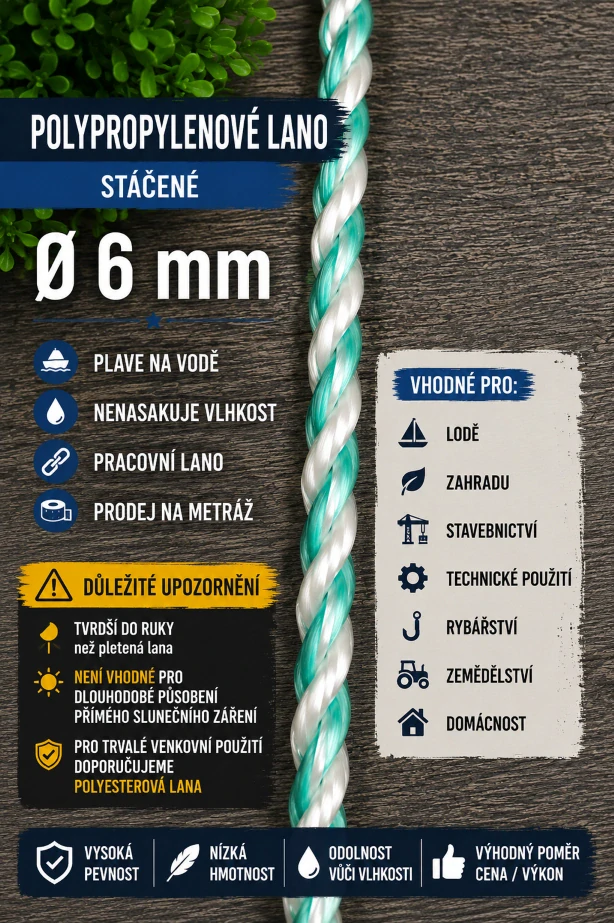 Polypropylenové lano stáčené 6 mm