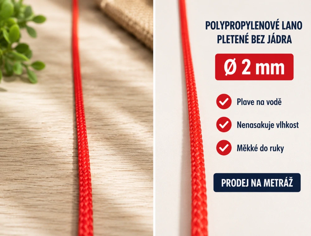 Polypropylenové lano pletené 2 mm bez jádra