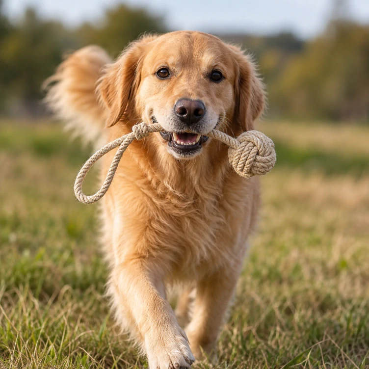 Vrhačka pro psy s uzlovou koulí – 100% juta - zelená