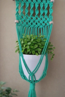 Macramé závěs na květiny – bavlna / zelená (ruční výroba)