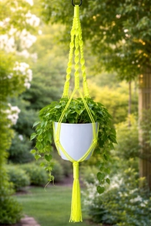 Macramé závěs na květiny – žlutá, neon (ruční výroba)